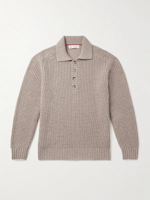 Waffle-Knit Cashmere Polo Shirt