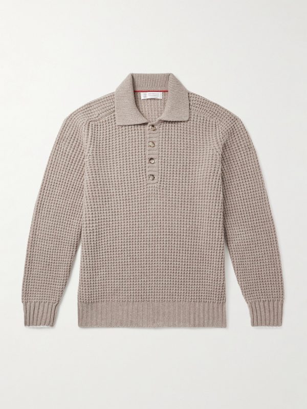 Waffle-Knit Cashmere Polo Shirt Waffle-Knit Cashmere Polo Shirt