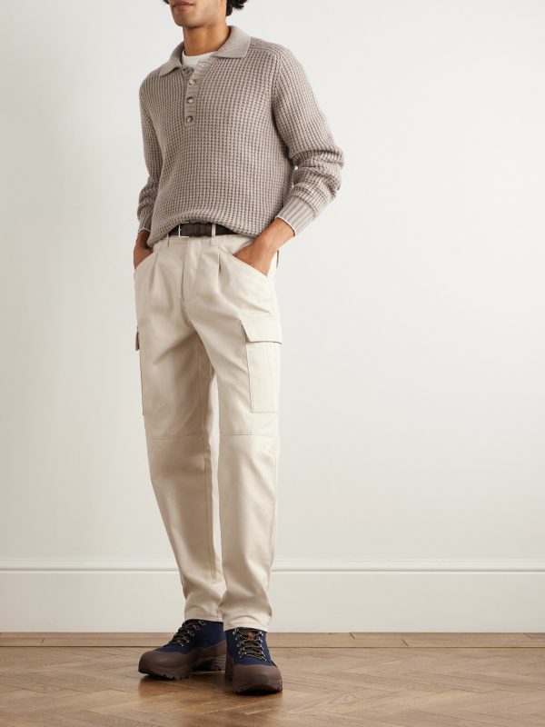 Waffle-Knit Cashmere Polo Shirt - OU Waffle-Knit Cashmere Polo Shirt - OU