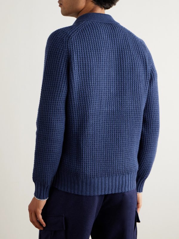 Waffle-Knit Cashmere Polo Shirt - BK