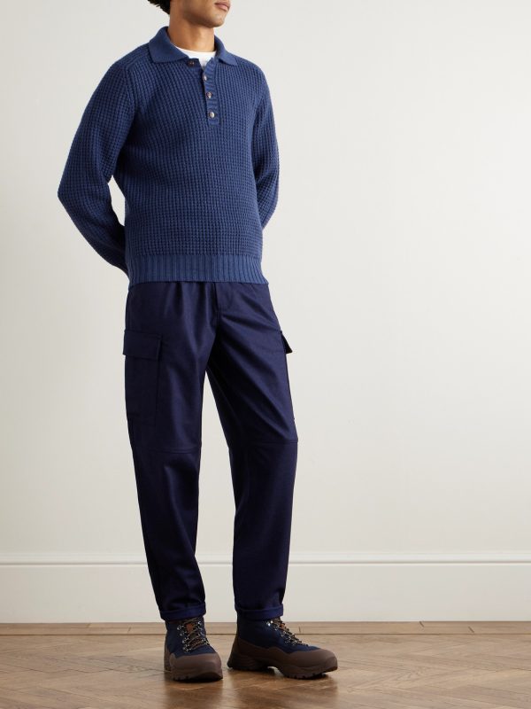 Waffle-Knit Cashmere Polo Shirt - OU