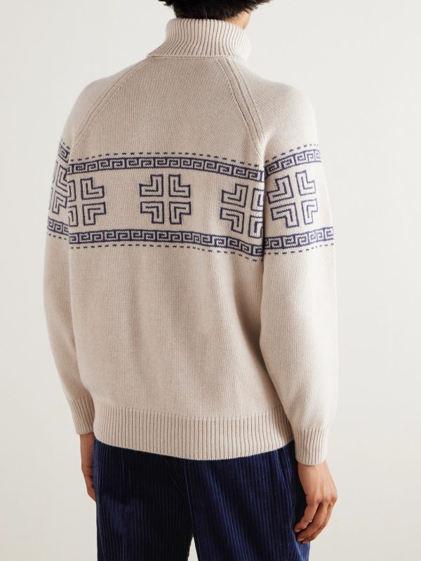 Intarsia-Knit Cashmere Rollneck Sweater - BK Intarsia-Knit Cashmere Rollneck Sweater - BK