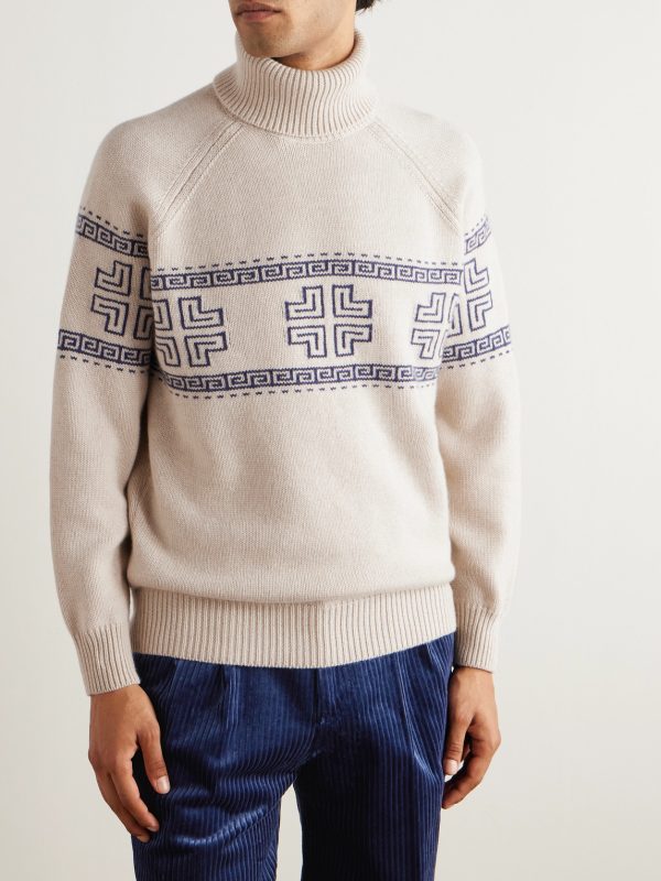 Intarsia-Knit Cashmere Rollneck Sweater - FR Intarsia-Knit Cashmere Rollneck Sweater - FR