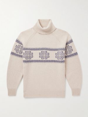Intarsia-Knit Cashmere Rollneck Sweater Intarsia-Knit Cashmere Rollneck Sweater