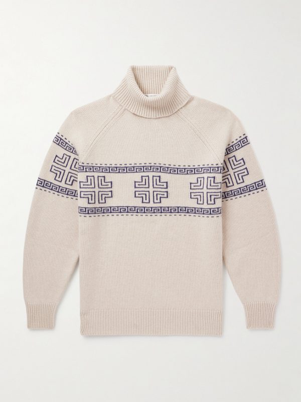 Intarsia-Knit Cashmere Rollneck Sweater Intarsia-Knit Cashmere Rollneck Sweater