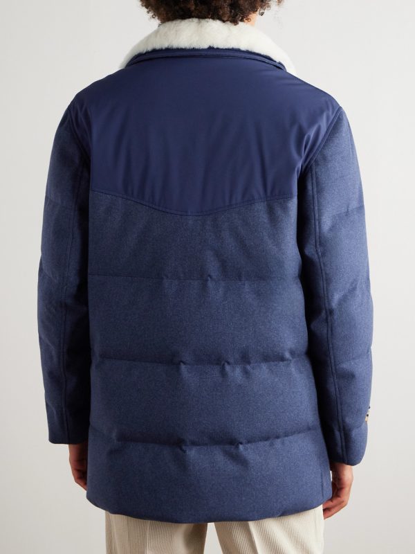Double-Breasted Shearling-Trimmed Quilted Wool Down Coat - BK Double-Breasted Shearling-Trimmed Quilted Wool Down Coat - BK