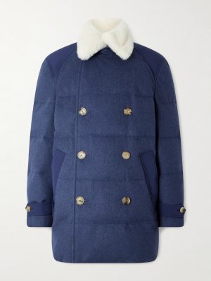 Double-Breasted Shearling-Trimmed Quilted Wool Down Coat