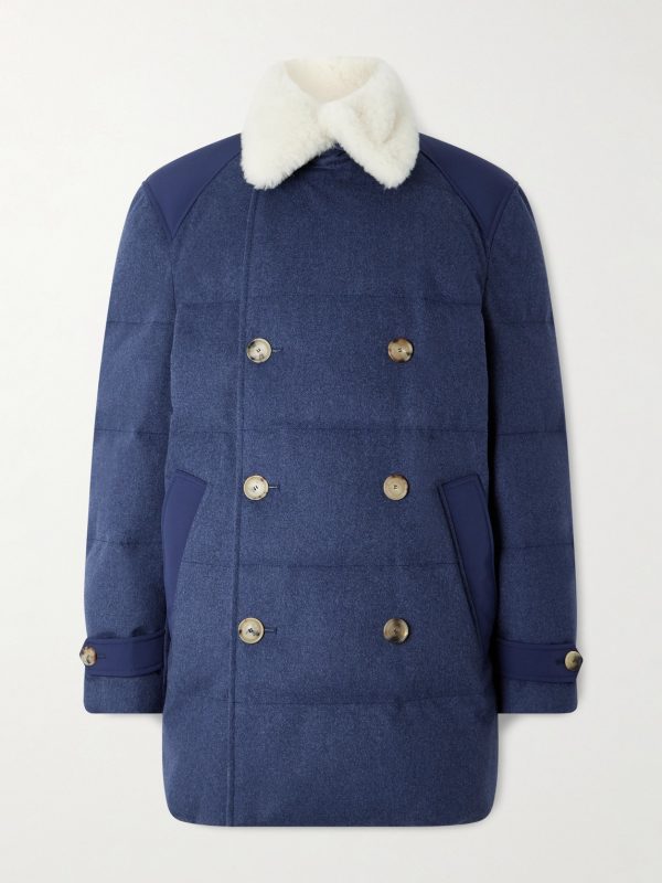 Double-Breasted Shearling-Trimmed Quilted Wool Down Coat Double-Breasted Shearling-Trimmed Quilted Wool Down Coat