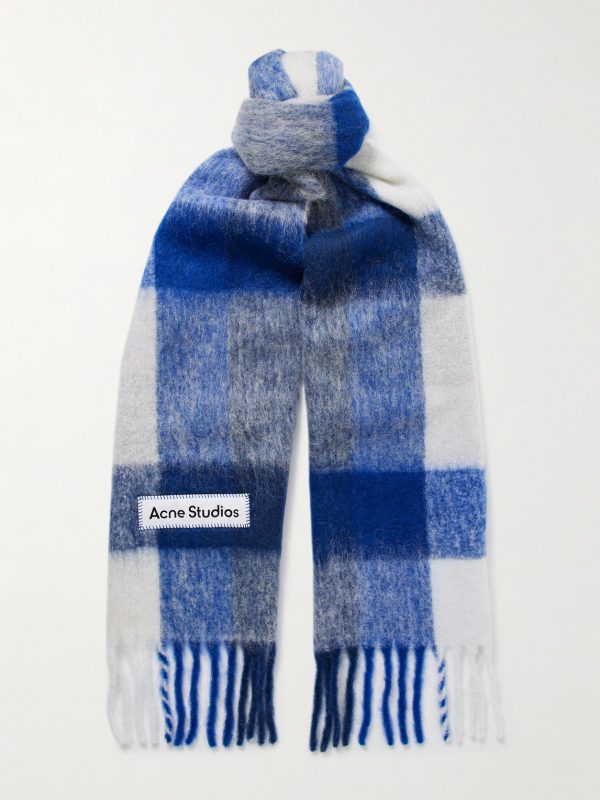 Vally Fringed Checked Knitted Scarf