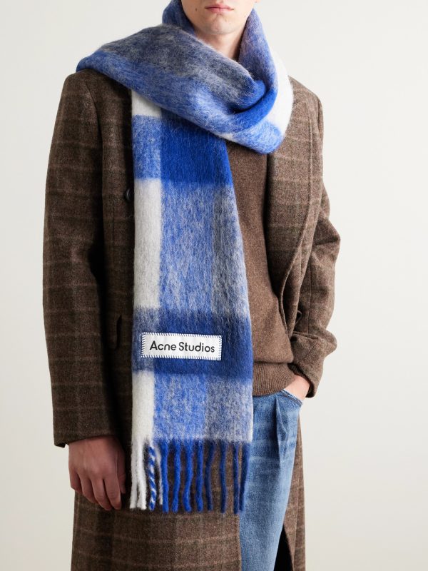 Vally Fringed Checked Knitted Scarf - OU