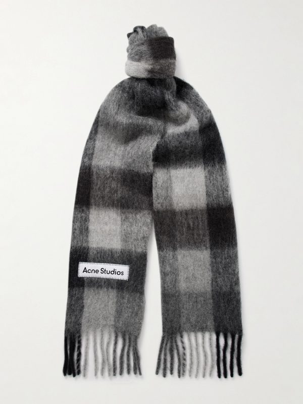 Fringed Checked Knitted Scarf