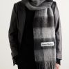 Fringed Checked Knitted Scarf - OU
