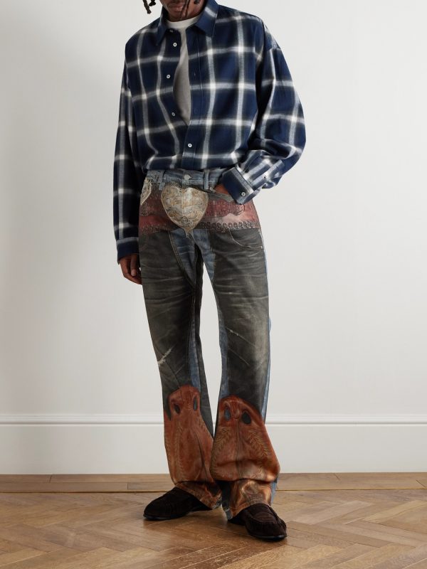 Trompe L'oeil Straight-Leg Brushed Jeans - OU Trompe L'oeil Straight-Leg Brushed Jeans - OU