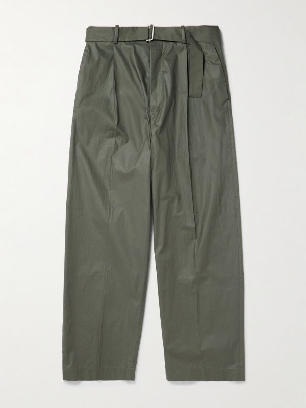 Pasoro Belted Straight-Leg Cotton-Poplin Trousers Pasoro Belted Straight-Leg Cotton-Poplin Trousers