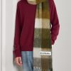 Vally Fringed Checked Knitted Scarf - OU Vally Fringed Checked Knitted Scarf - OU