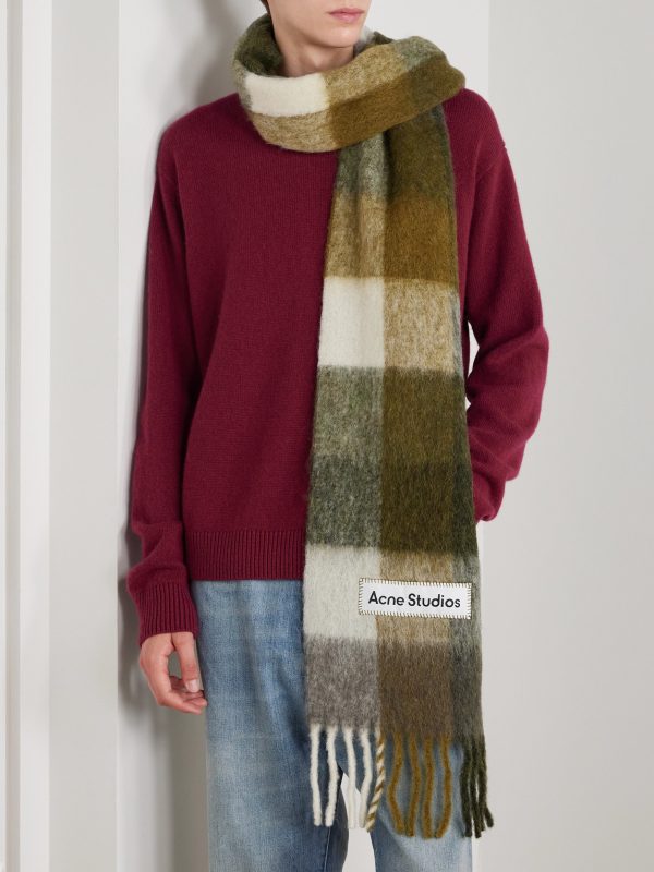 Vally Fringed Checked Knitted Scarf - OU Vally Fringed Checked Knitted Scarf - OU