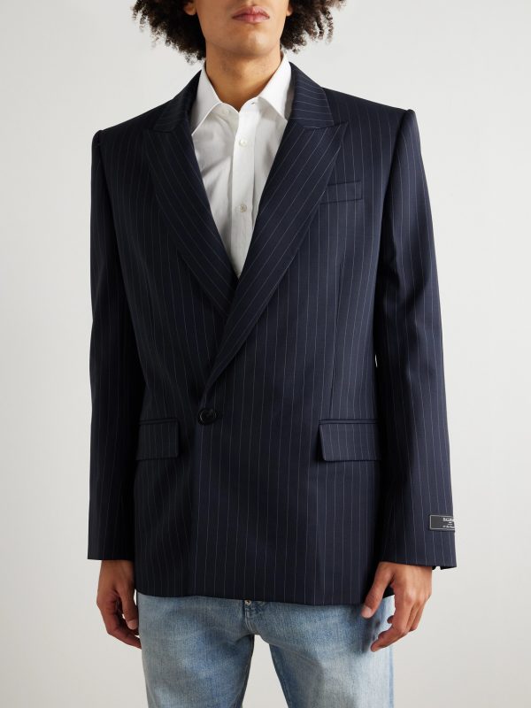 Double-Breasted Pinstriped Wool-Blend Blazer - FR Double-Breasted Pinstriped Wool-Blend Blazer - FR