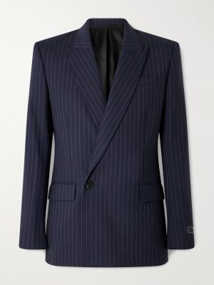 Double-Breasted Pinstriped Wool-Blend Blazer Double-Breasted Pinstriped Wool-Blend Blazer