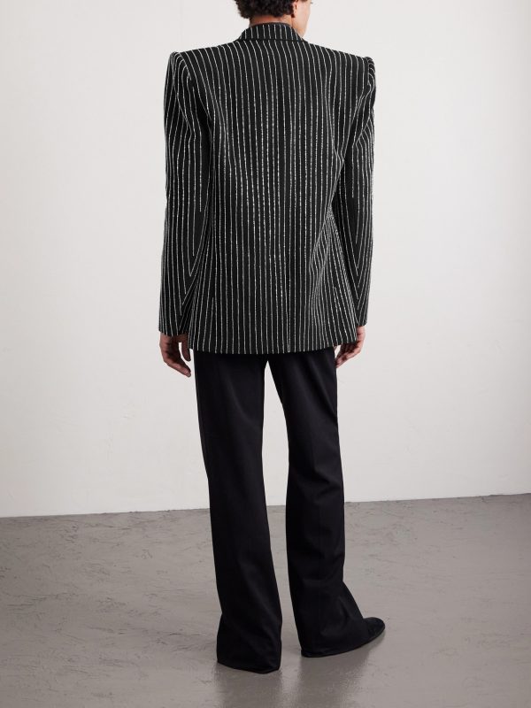 Bead-Embellished Woven Blazer - BK