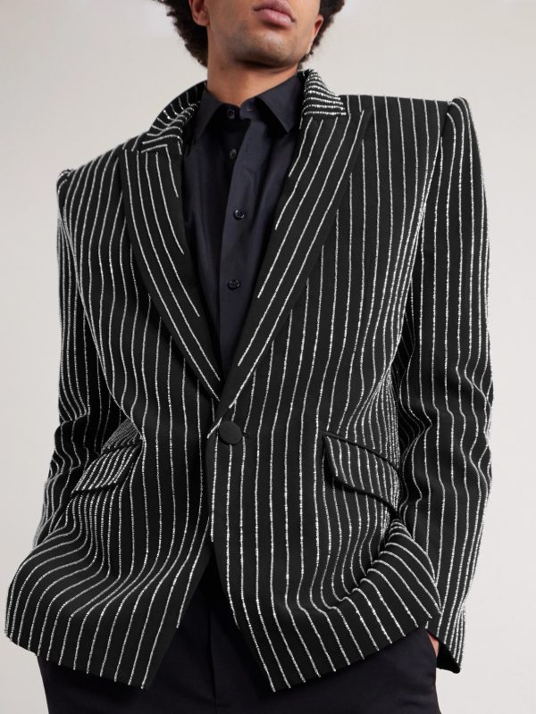 Bead-Embellished Woven Blazer - E1