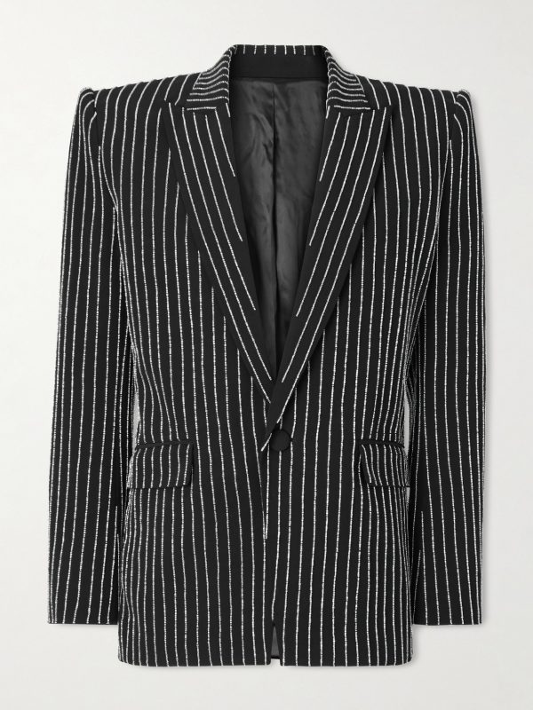 Bead-Embellished Woven Blazer