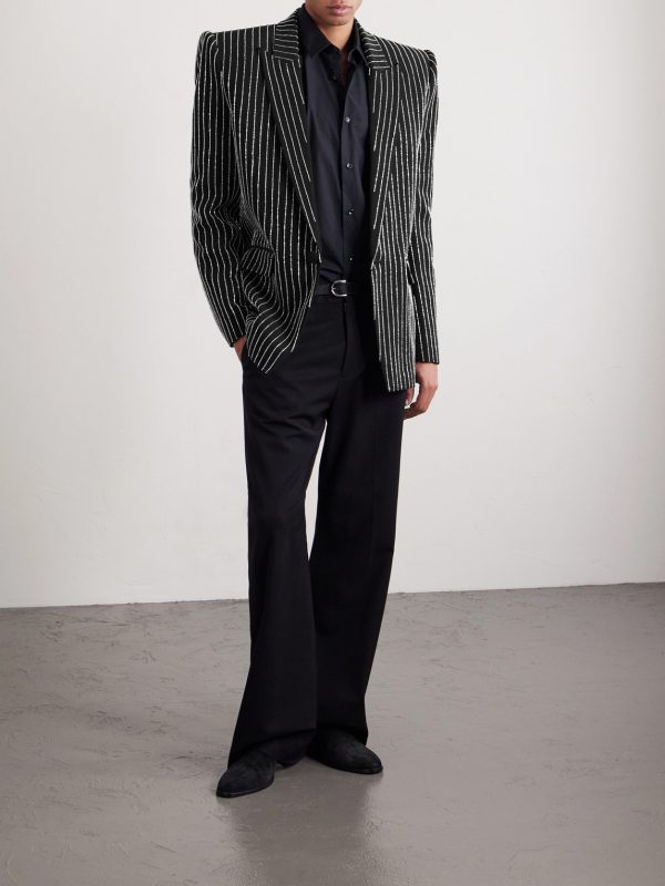 Bead-Embellished Woven Blazer - OU