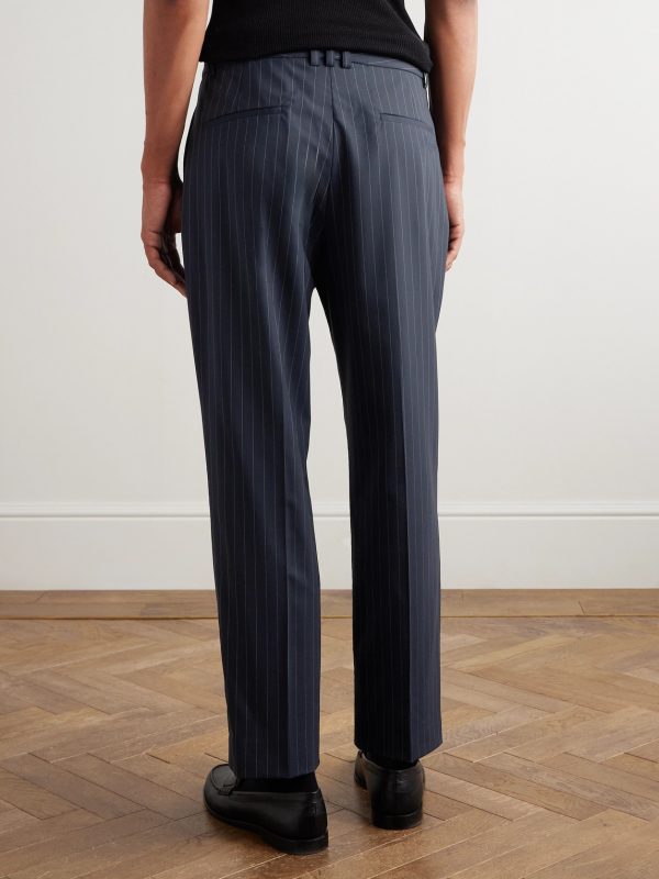 Tapered Cropped Pleated Pinstriped Wool-Blend Trousers - BK