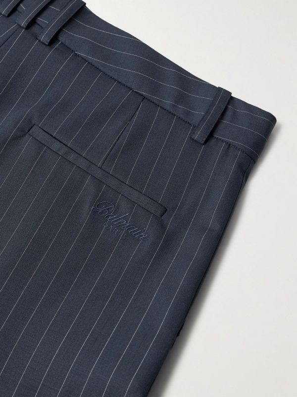 Tapered Cropped Pleated Pinstriped Wool-Blend Trousers - CU