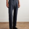 Tapered Cropped Pleated Pinstriped Wool-Blend Trousers - FR