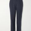 Tapered Cropped Pleated Pinstriped Wool-Blend Trousers