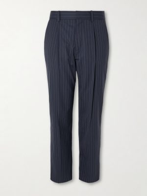 Tapered Cropped Pleated Pinstriped Wool-Blend Trousers Tapered Cropped Pleated Pinstriped Wool-Blend Trousers