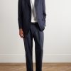 Tapered Cropped Pleated Pinstriped Wool-Blend Trousers - OU