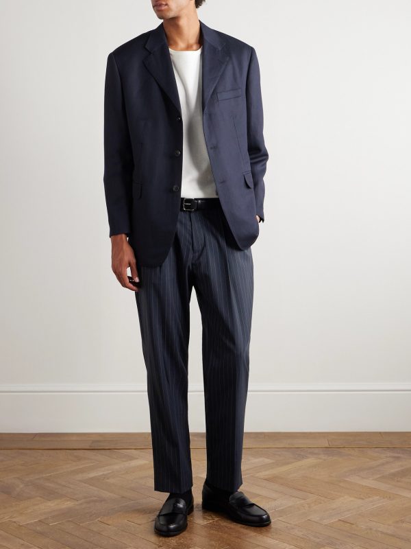 Tapered Cropped Pleated Pinstriped Wool-Blend Trousers - OU
