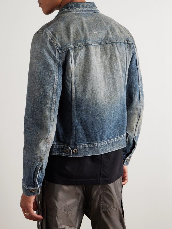 Distressed Denim Trucker Jacket - BK Distressed Denim Trucker Jacket - BK
