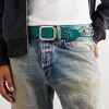 Croc-Effect Trimmed Studded Leather Belt - FR Croc-Effect Trimmed Studded Leather Belt - FR