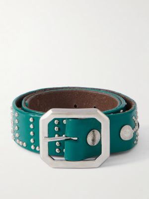 Croc-Effect Trimmed Studded Leather Belt
