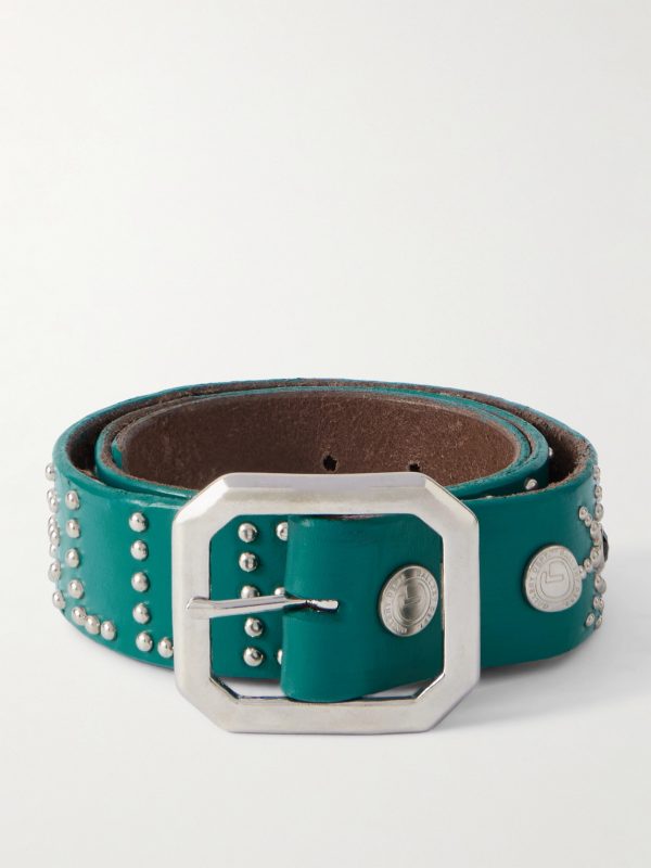 Croc-Effect Trimmed Studded Leather Belt Croc-Effect Trimmed Studded Leather Belt