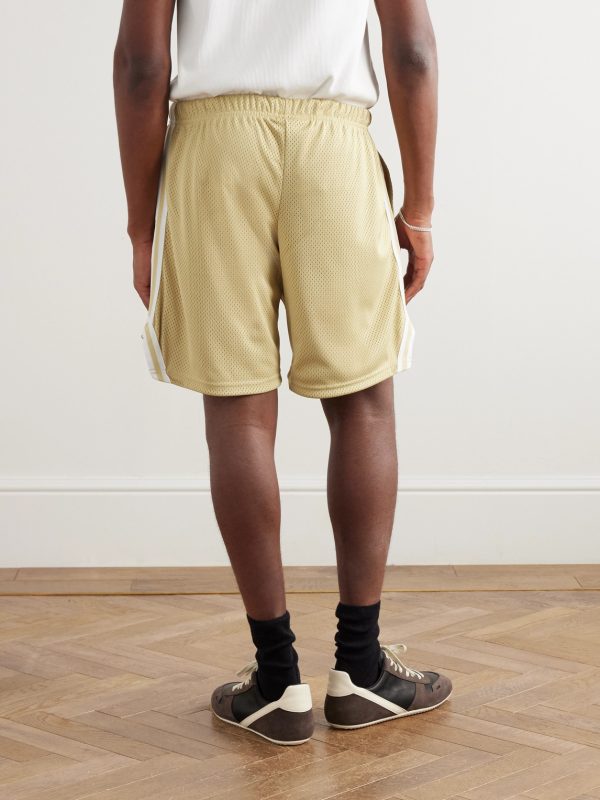 Venice Court Wide-Leg Logo-Print Webbing-Trimmed Mesh Shorts - BK Venice Court Wide-Leg Logo-Print Webbing-Trimmed Mesh Shorts - BK