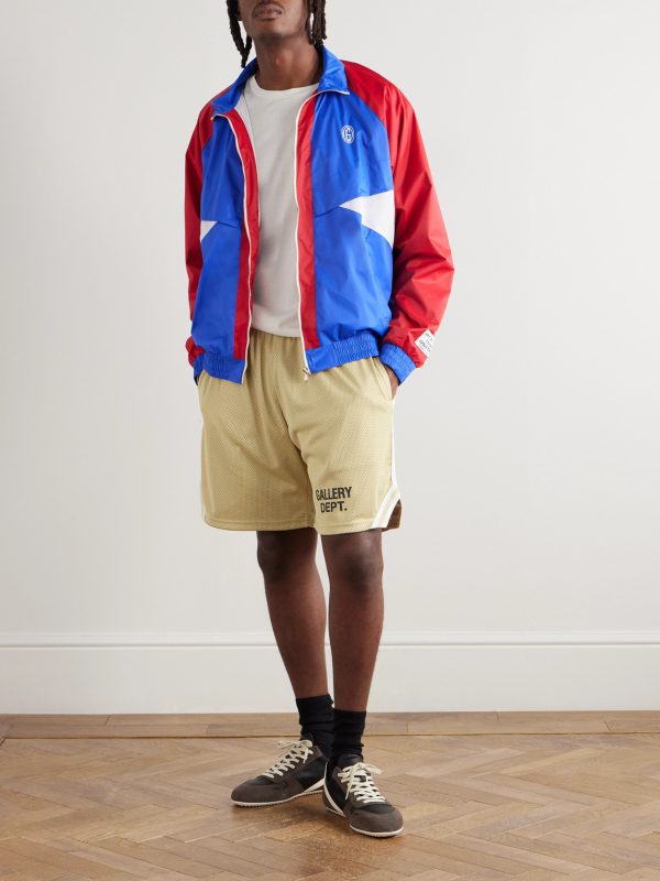 Venice Court Wide-Leg Logo-Print Webbing-Trimmed Mesh Shorts - OU Venice Court Wide-Leg Logo-Print Webbing-Trimmed Mesh Shorts - OU
