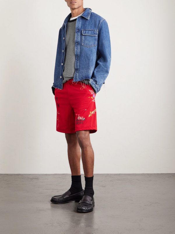 Studio Gym Straight-Leg Paint-Splattered Mesh Shorts - OU Studio Gym Straight-Leg Paint-Splattered Mesh Shorts - OU