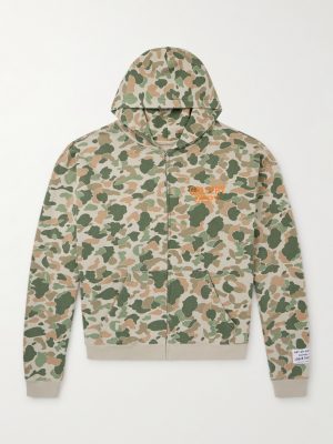 Logo-Print Camouflage Cotton-Jersey Zip-Up Hoodie