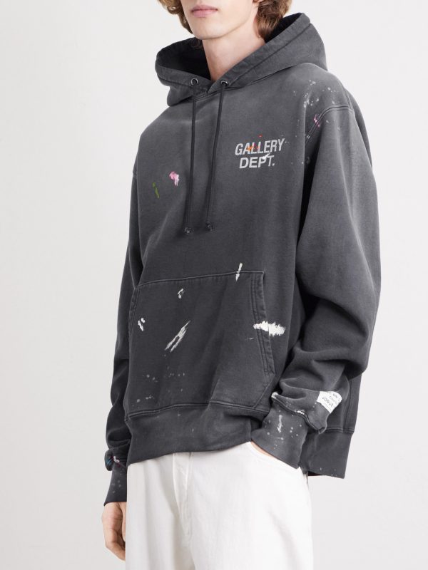 Logo-Print Paint-Splattered Cotton-Jersey Hoodie - FR