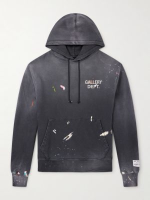 Logo-Print Paint-Splattered Cotton-Jersey Hoodie
