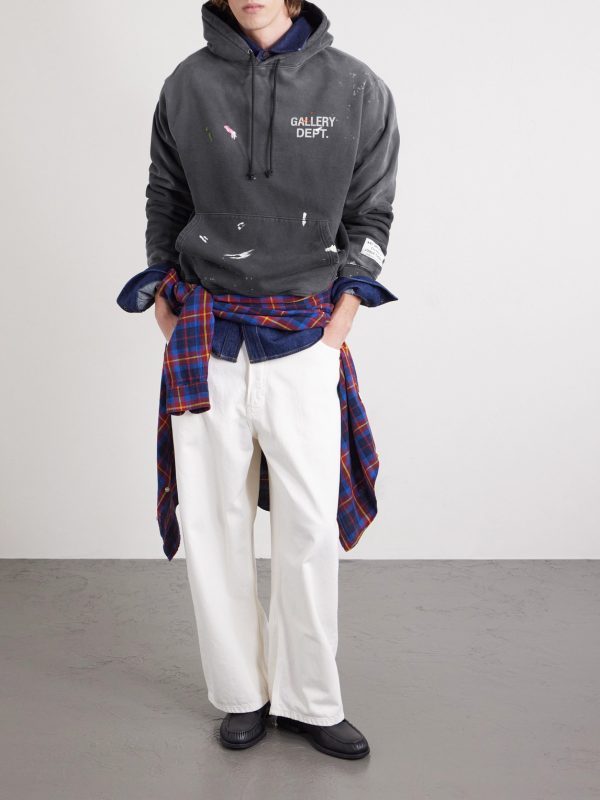 Logo-Print Paint-Splattered Cotton-Jersey Hoodie - OU
