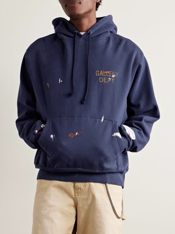 Logo-Print Paint-Splattered Cotton-Jersey Hoodie - FR