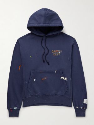 Logo-Print Paint-Splattered Cotton-Jersey Hoodie