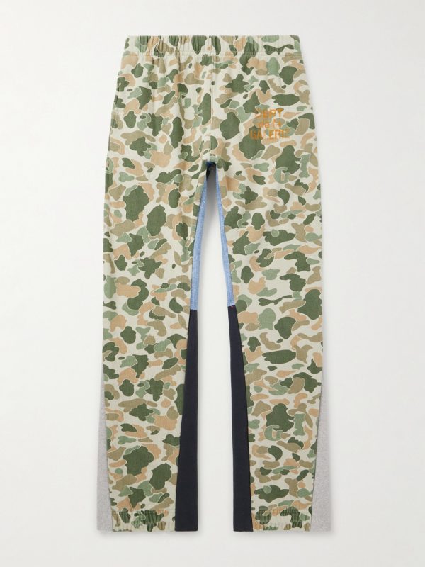 Flared Patchwork Camouflage and Logo-Print Cotton-Jersey Sweatpants Flared Patchwork Camouflage and Logo-Print Cotton-Jersey Sweatpants
