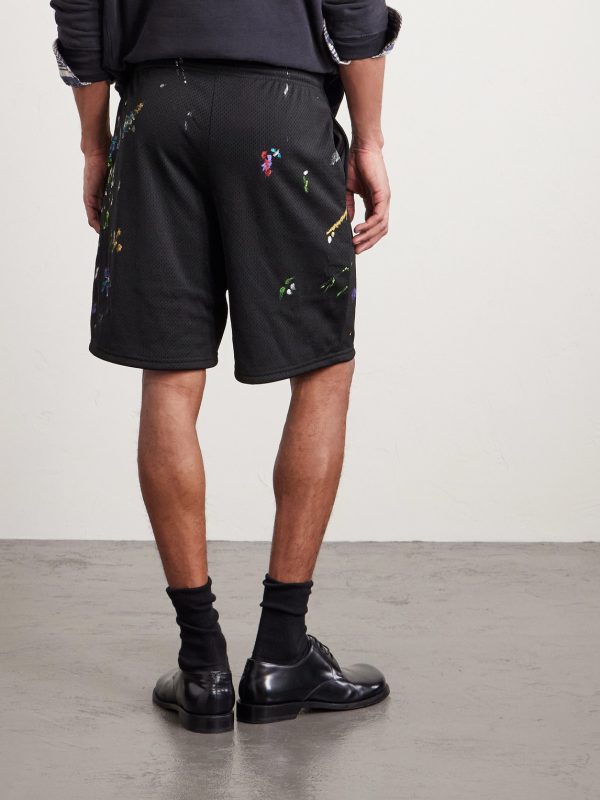 Studio Gym Straight-Leg Paint-Splattered Mesh Shorts - BK Studio Gym Straight-Leg Paint-Splattered Mesh Shorts - BK