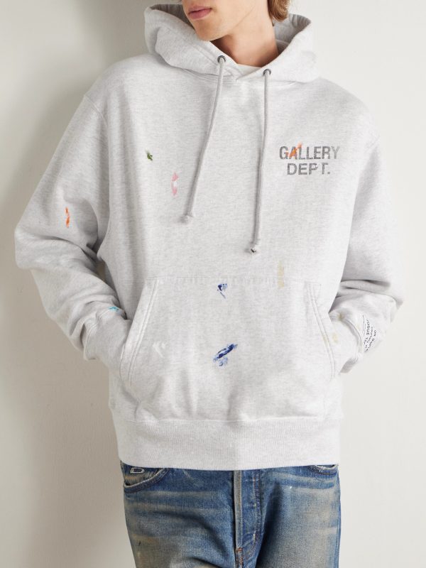 Logo-Print Paint-Splattered Cotton-Jersey Hoodie - FR