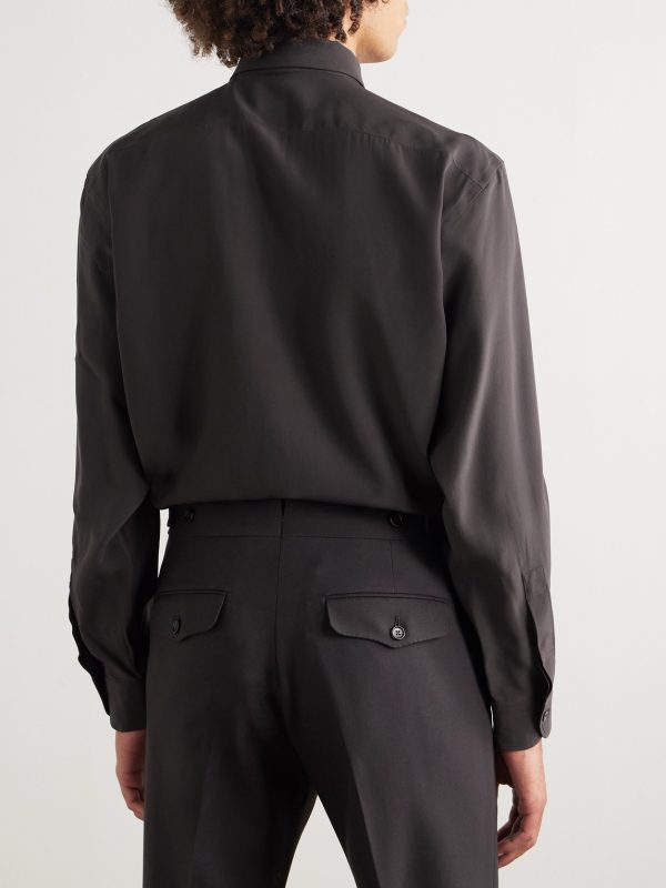 Slim-Fit Silk Shirt - BK Slim-Fit Silk Shirt - BK